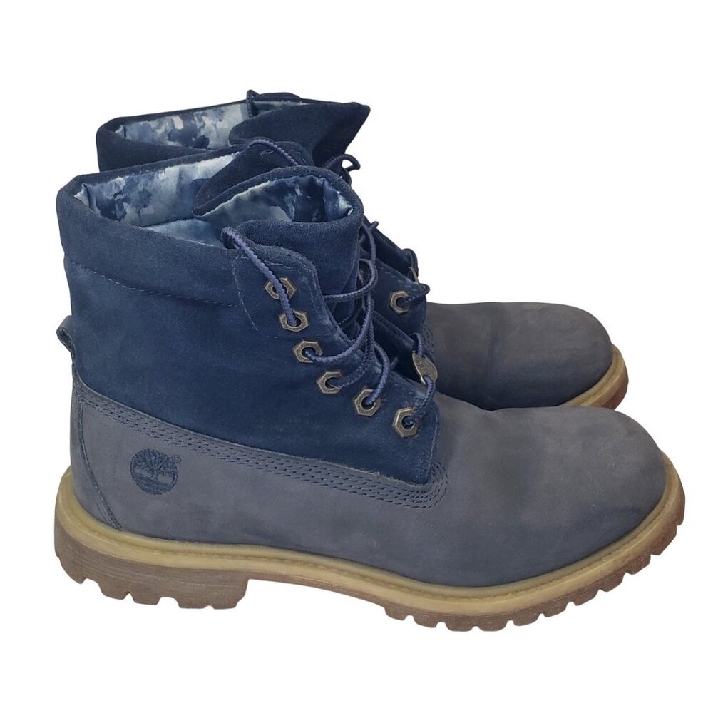Timberland boots in two-tone blue suede, roll top style, women's 7.5